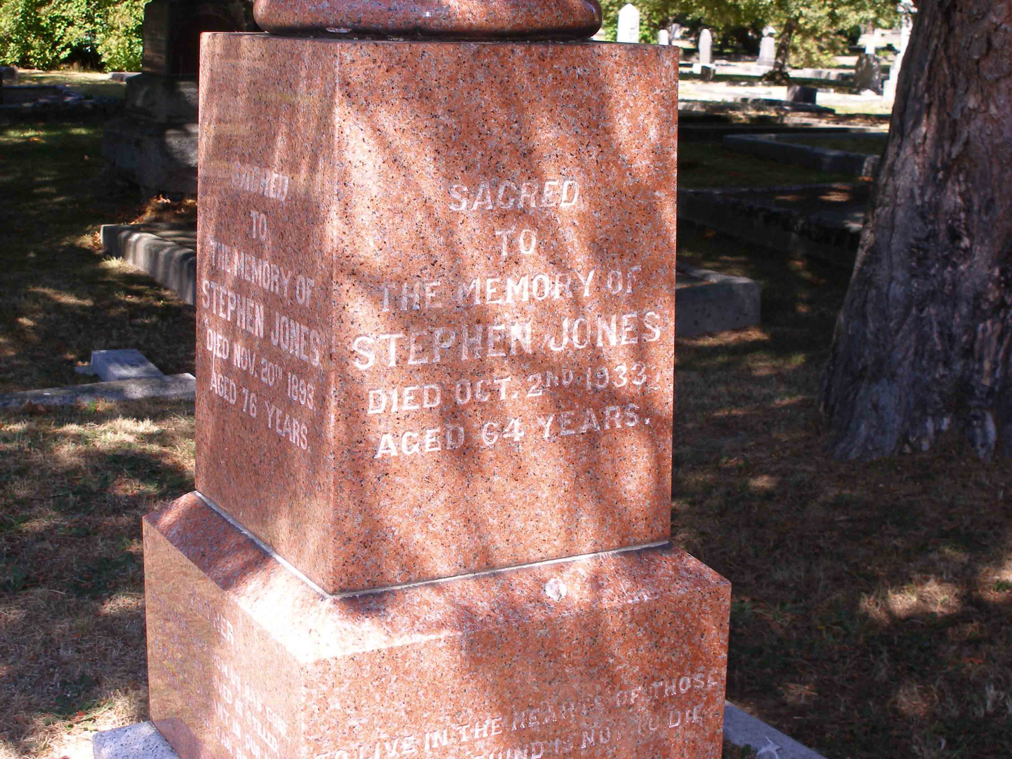 Stephen Jones tomb inscription